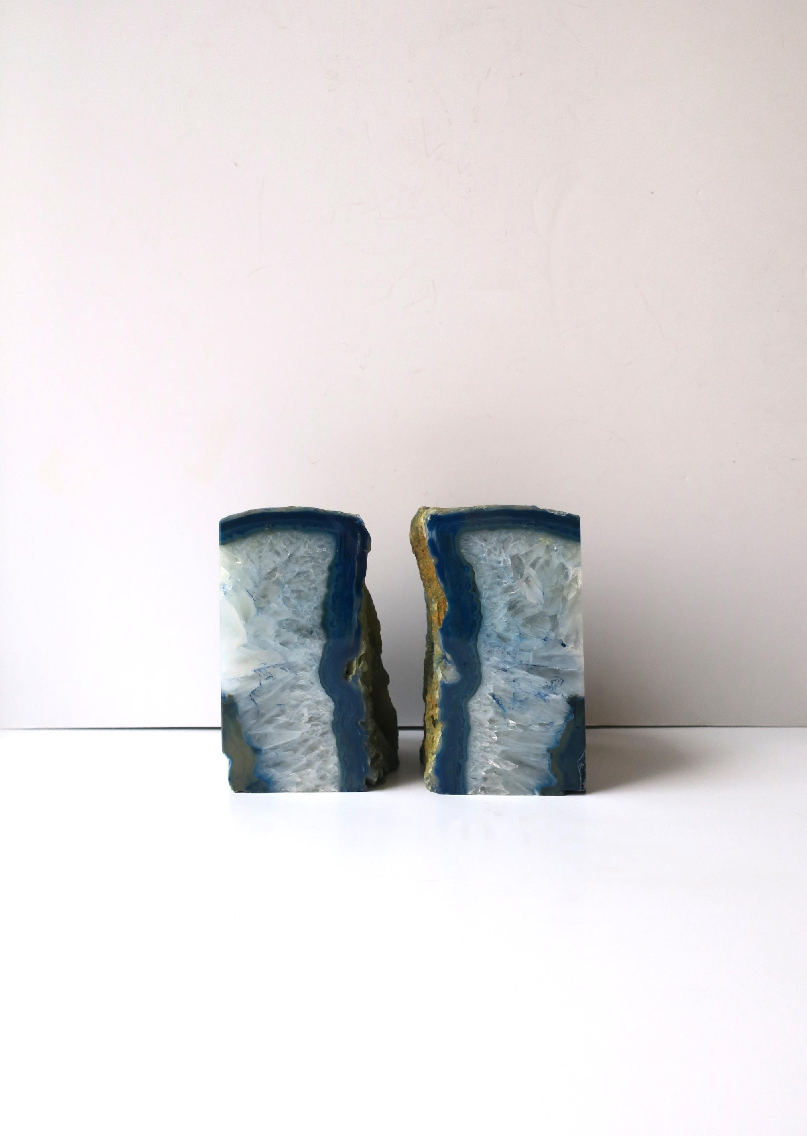 Blue and White Quartz Geode Bookends, Pair  For Sale 3