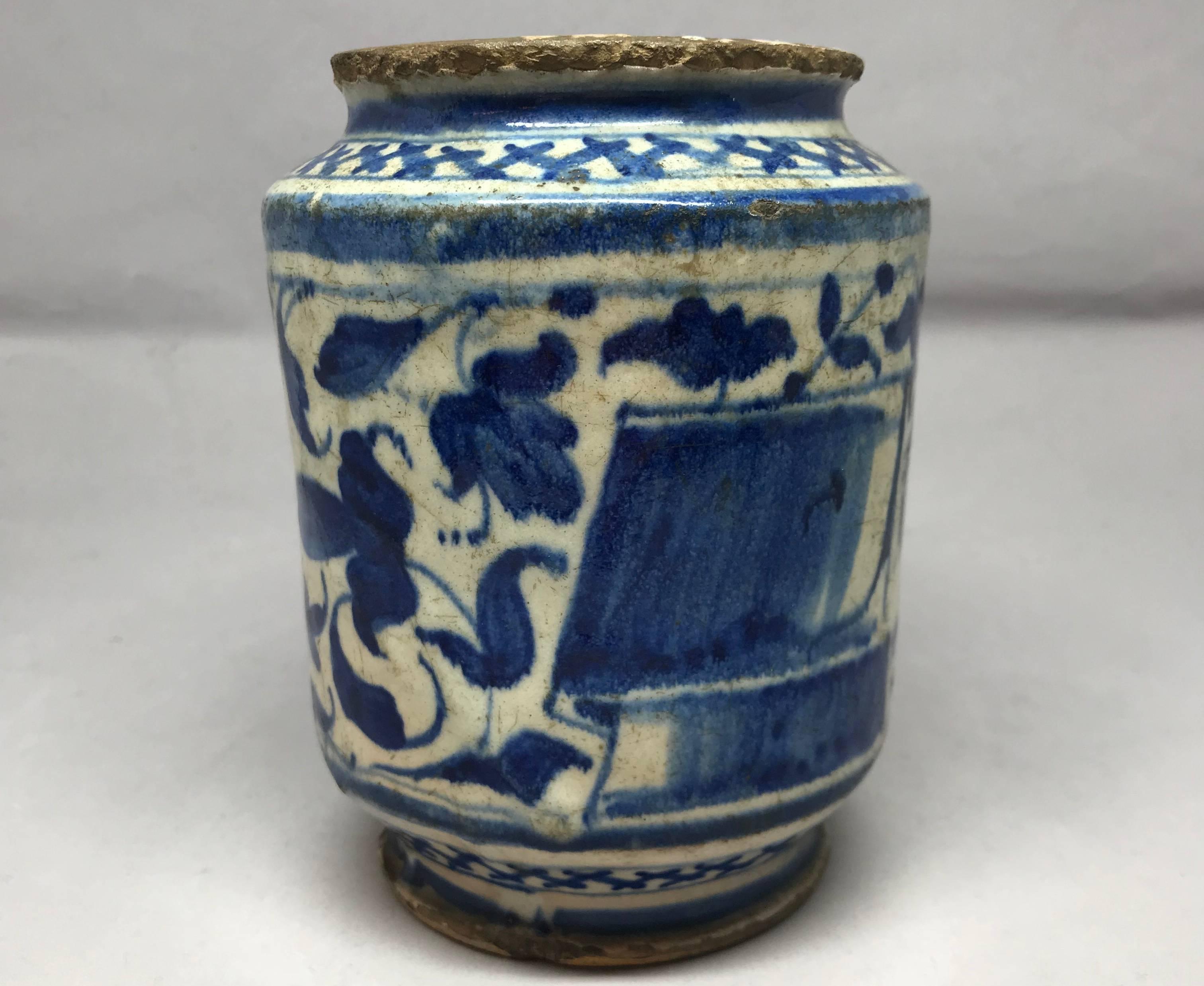 XVII secolo Vaso Albarello blu e bianco in vendita