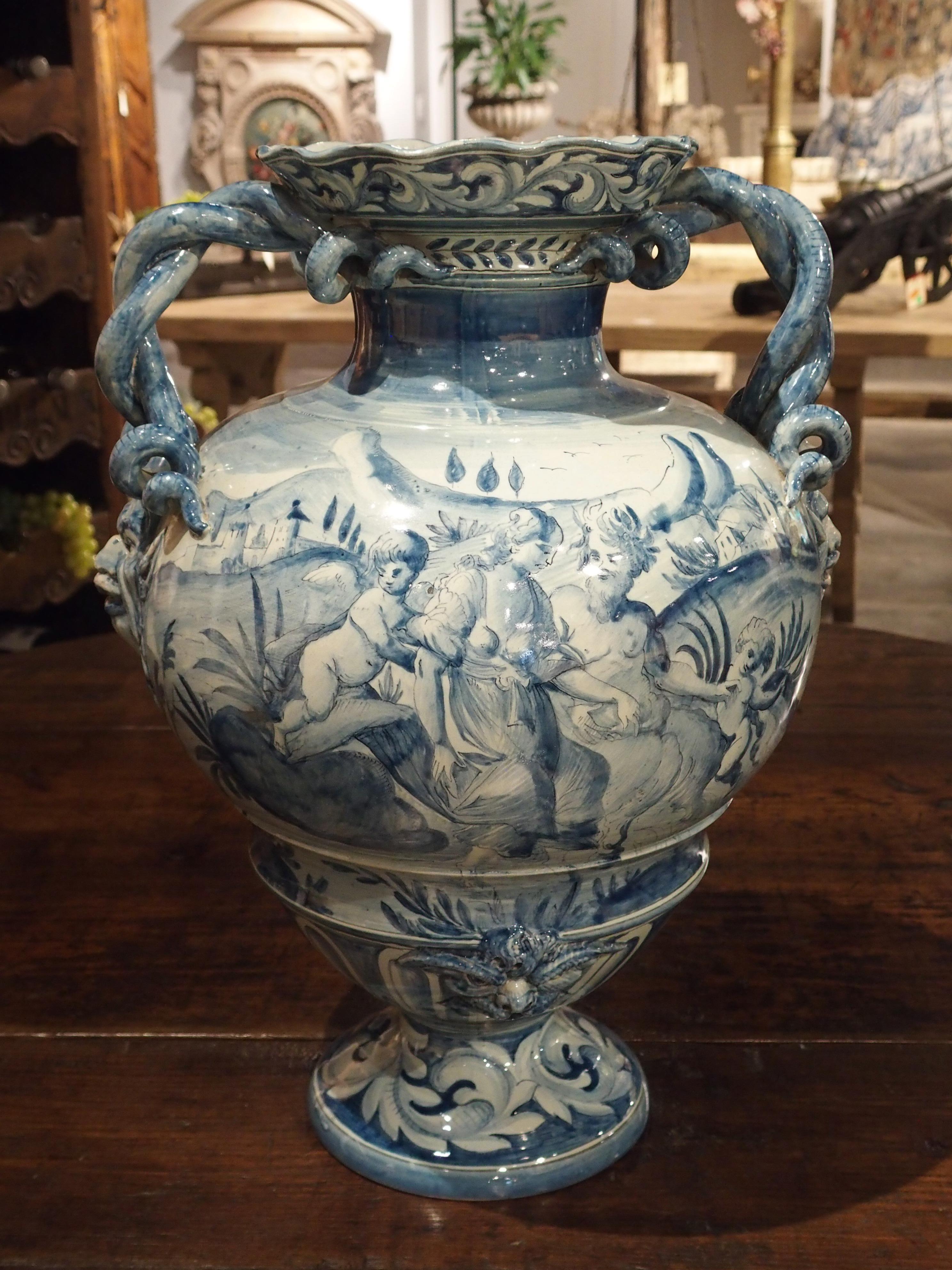 Blaue und weiße Albisola Savona Vase:: Mitte des 20 7