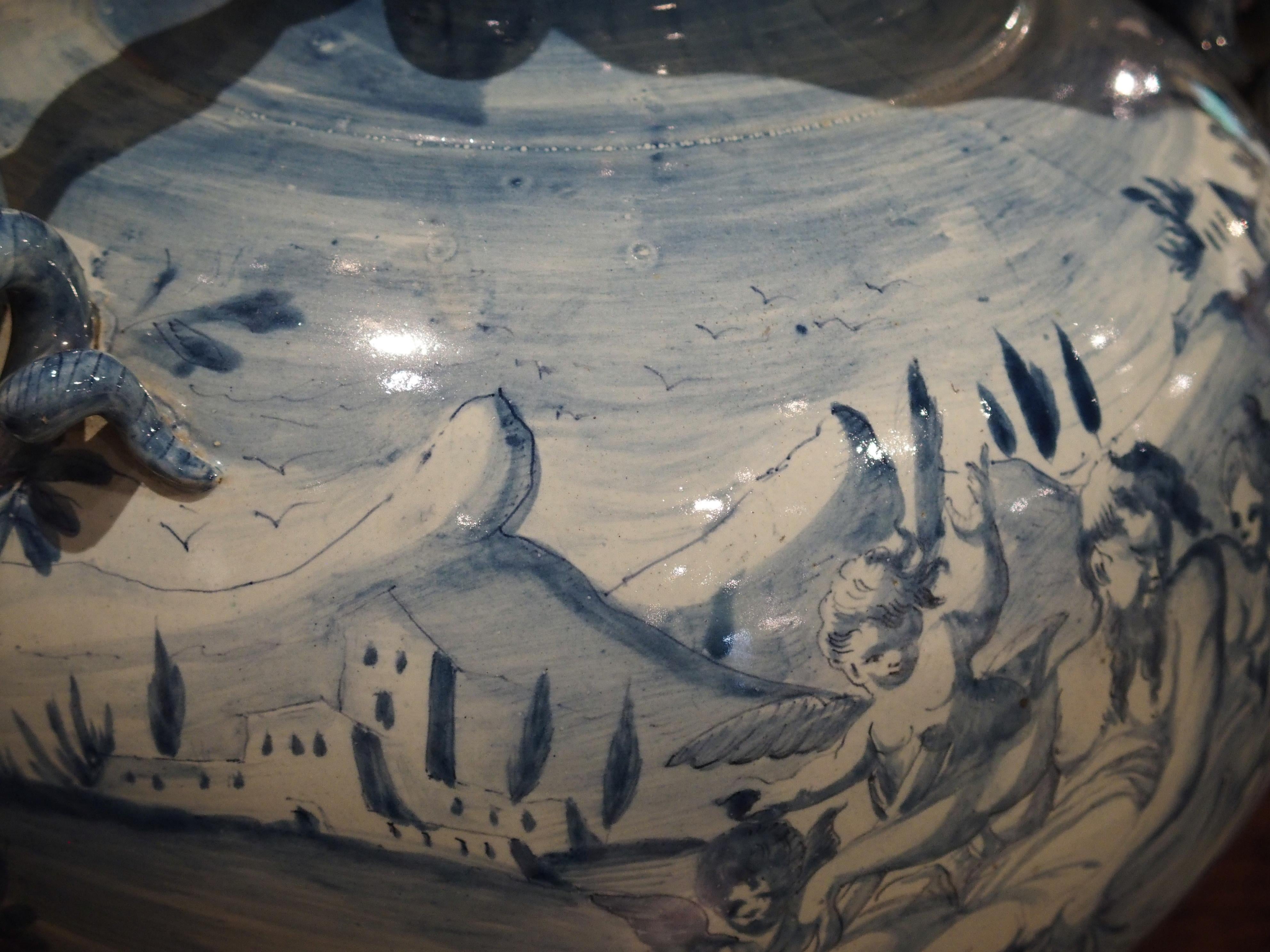 Blaue und weiße Albisola Savona Vase:: Mitte des 20 (Majolika)