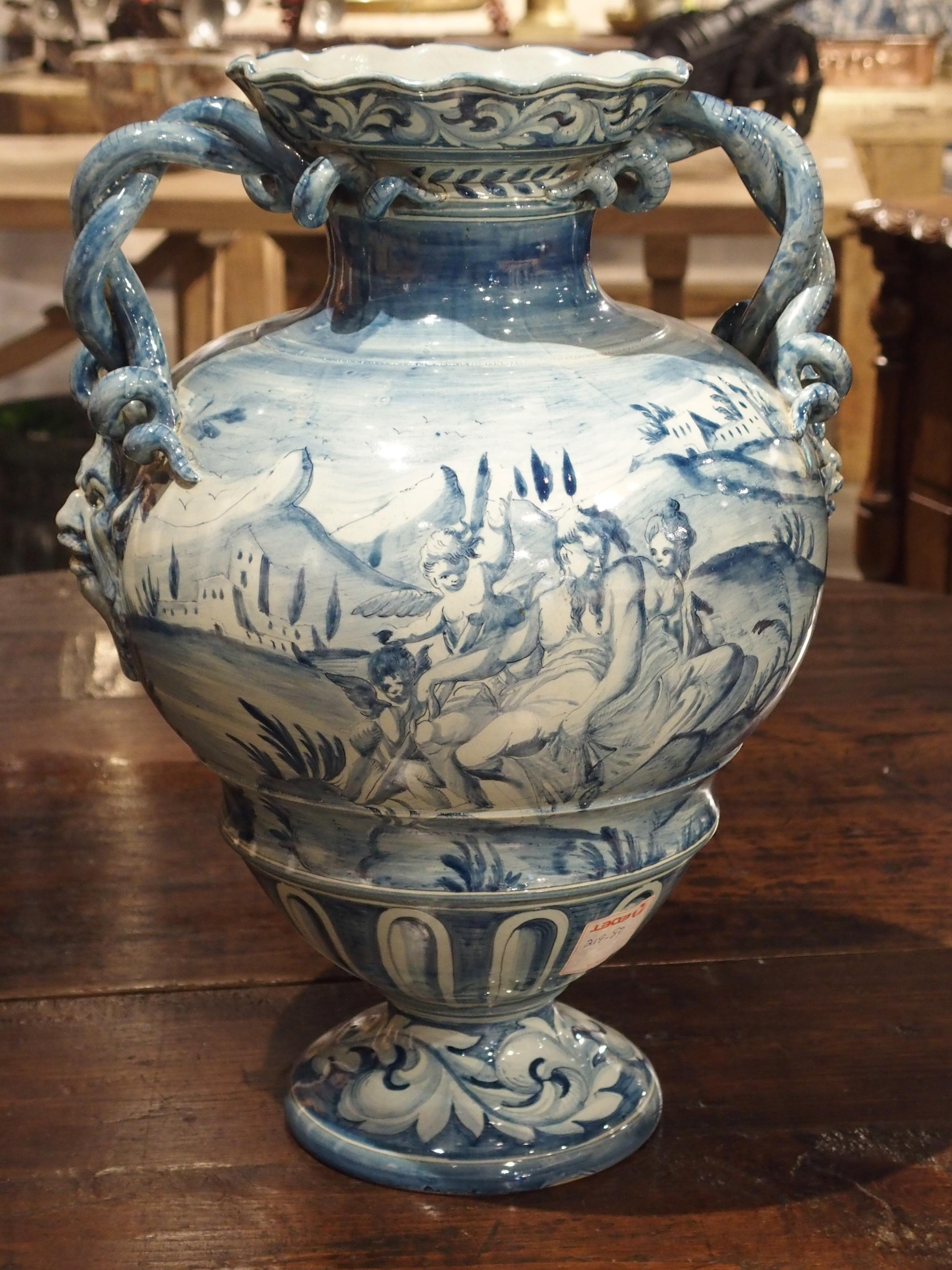 Blaue und weiße Albisola Savona Vase:: Mitte des 20 1