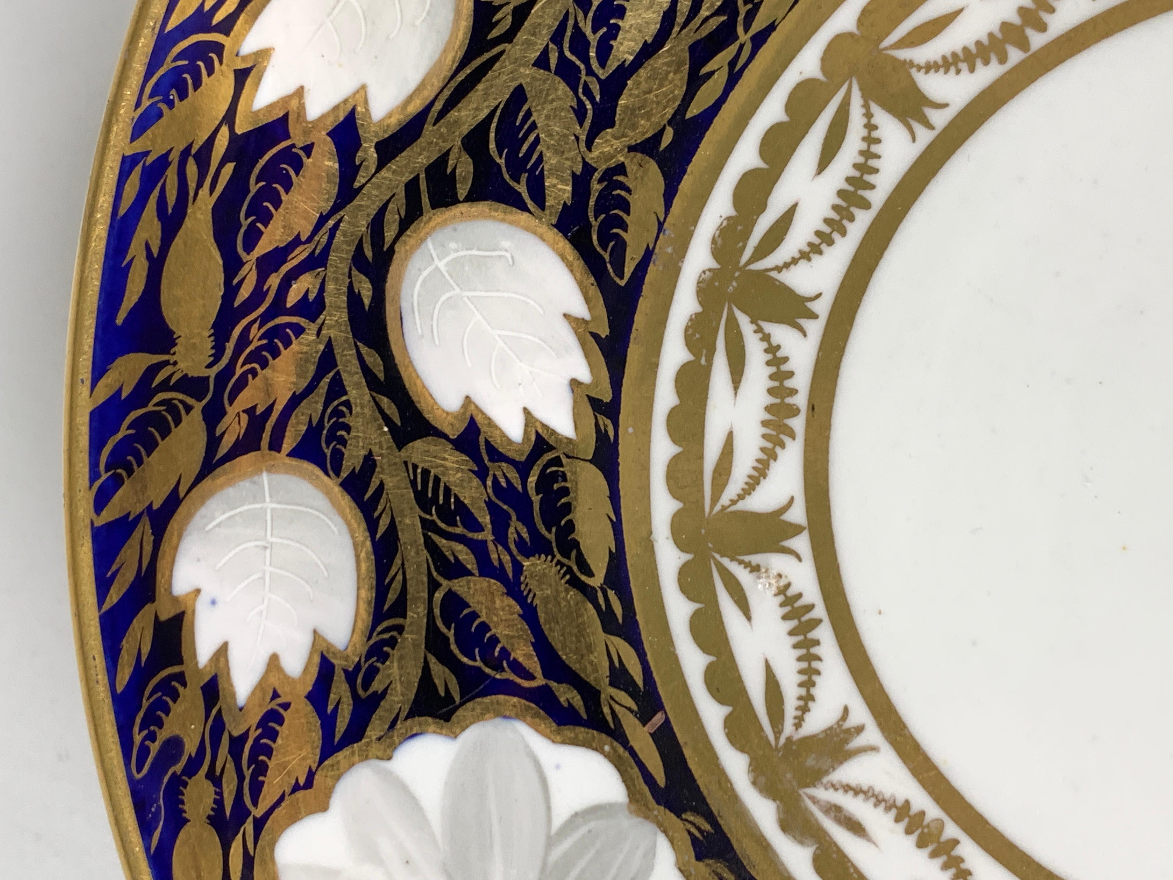 Hand-Painted Blue and White and Gold Dish Made in England by Spode, Circa 1820