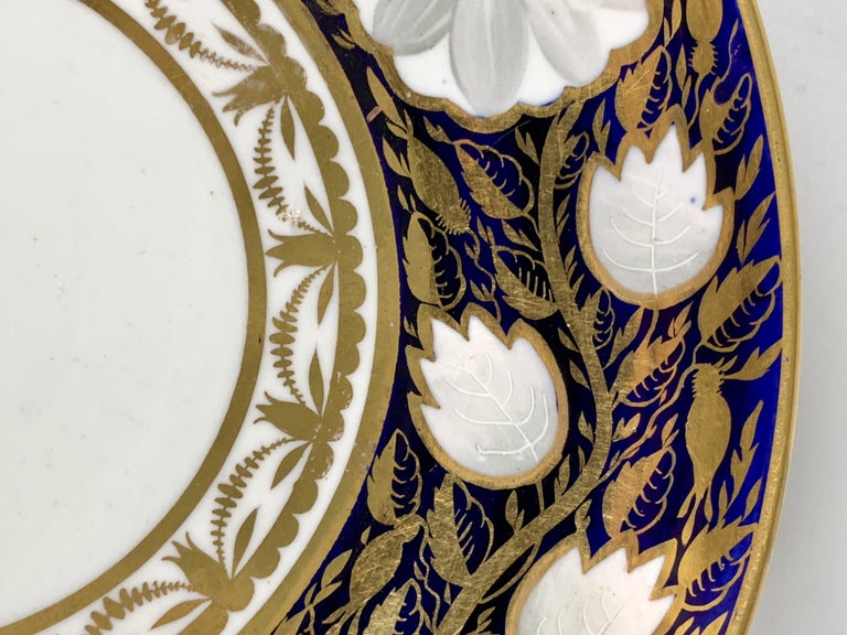 Porcelain Blue and White and Gold Dish Made in England by Spode, Circa 1820 For Sale