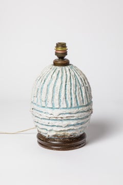 Blue and White Art Deco Ceramic Table Lamp circa 1930 Style of Jean Besnard