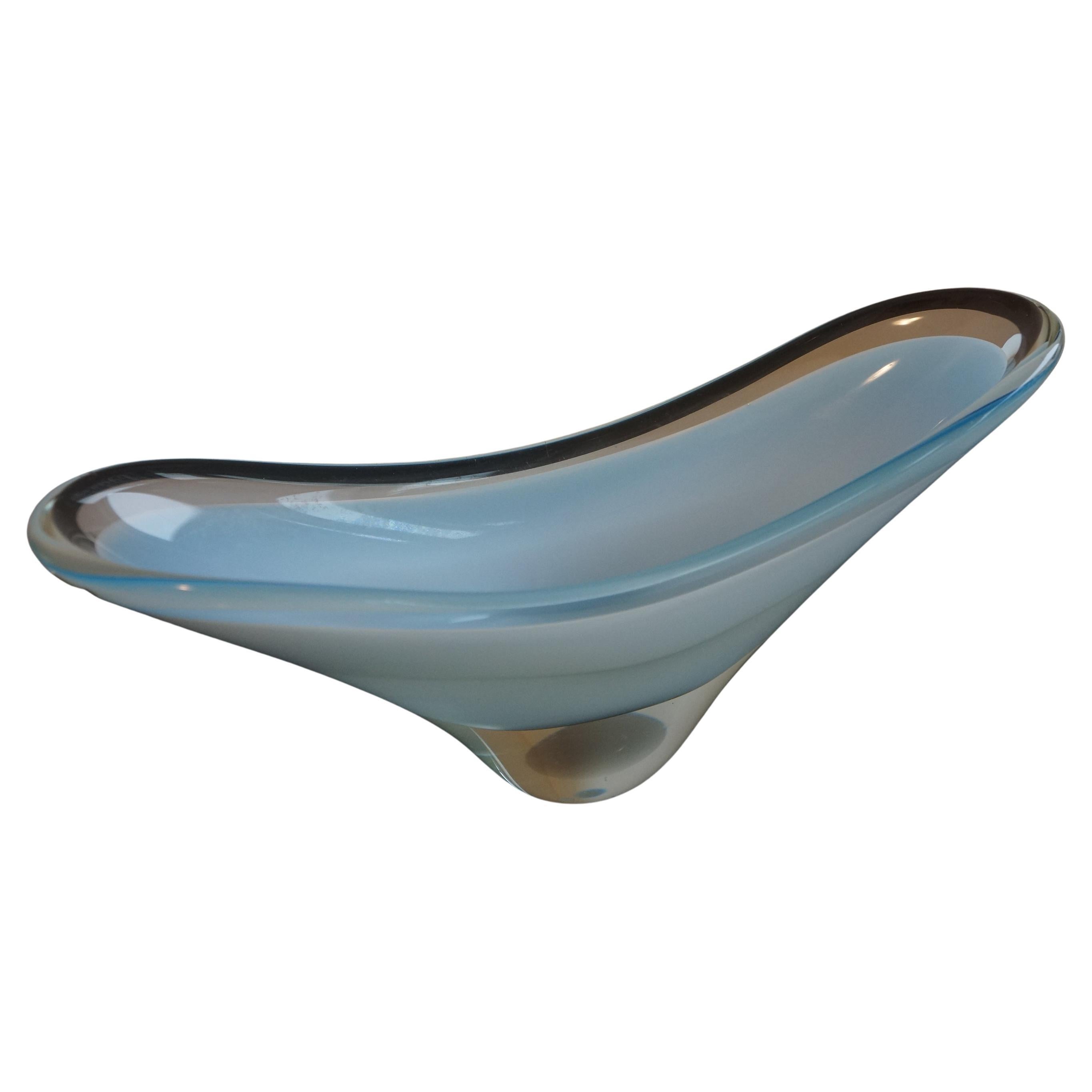 Blue and White Art Glass Bowl by Paul Kedelv for Flygsfors For Sale