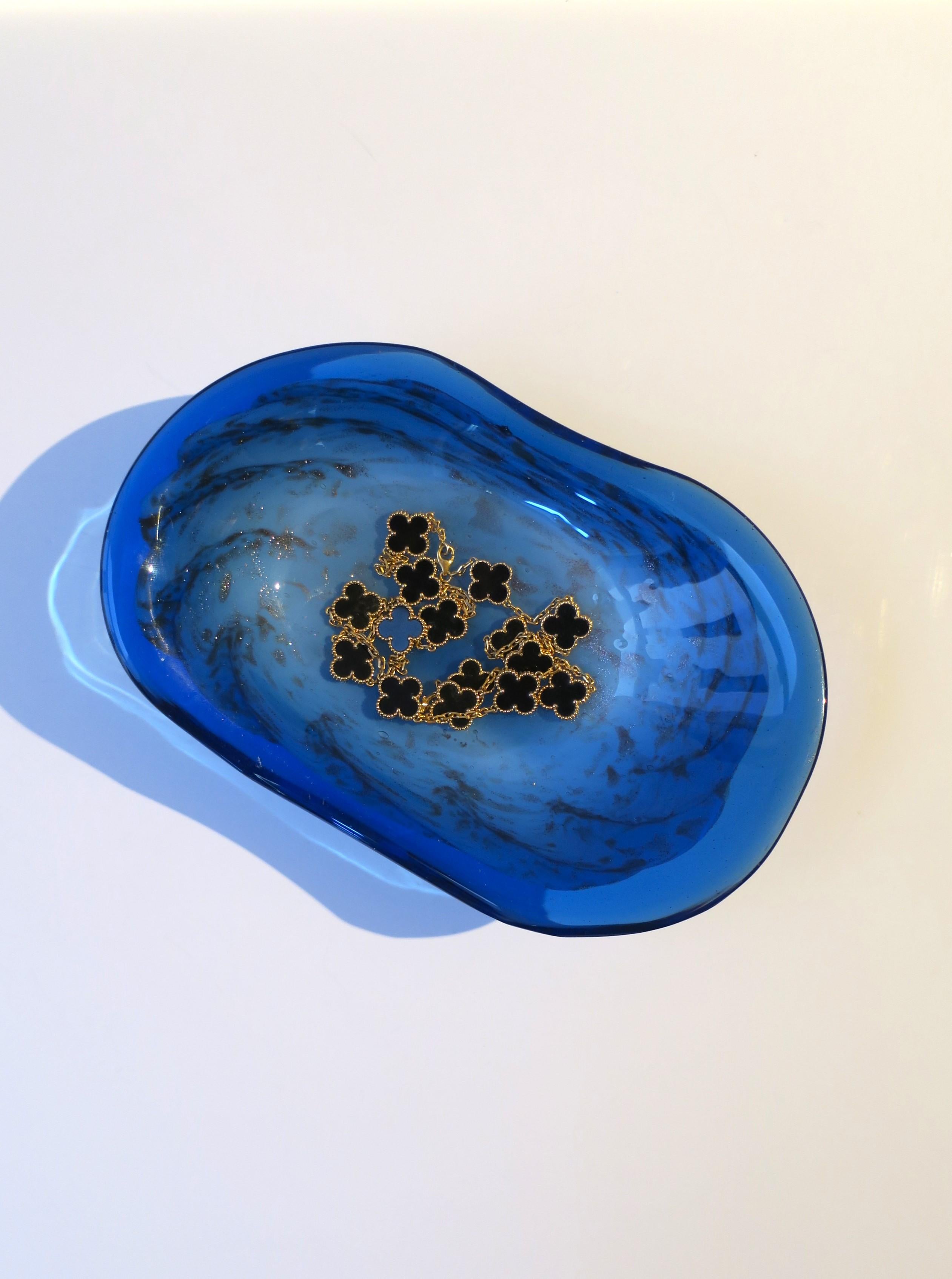 Hand-Crafted Blue and White Art Glass Bowl  For Sale