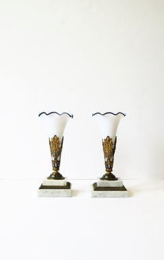 French Marble Glass Brass Vases, Pair