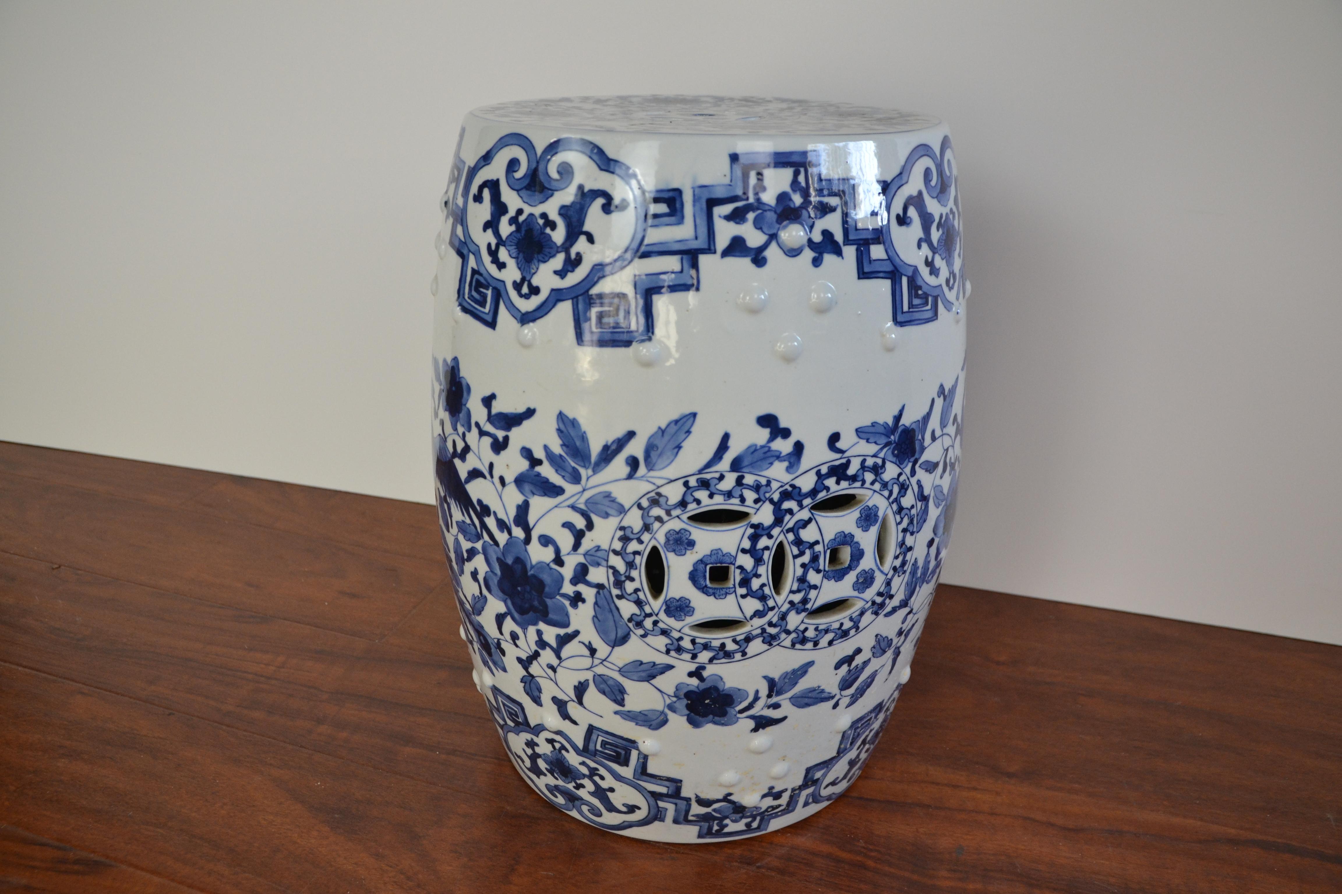 Pottery Blue and White Asian Garden Stool
