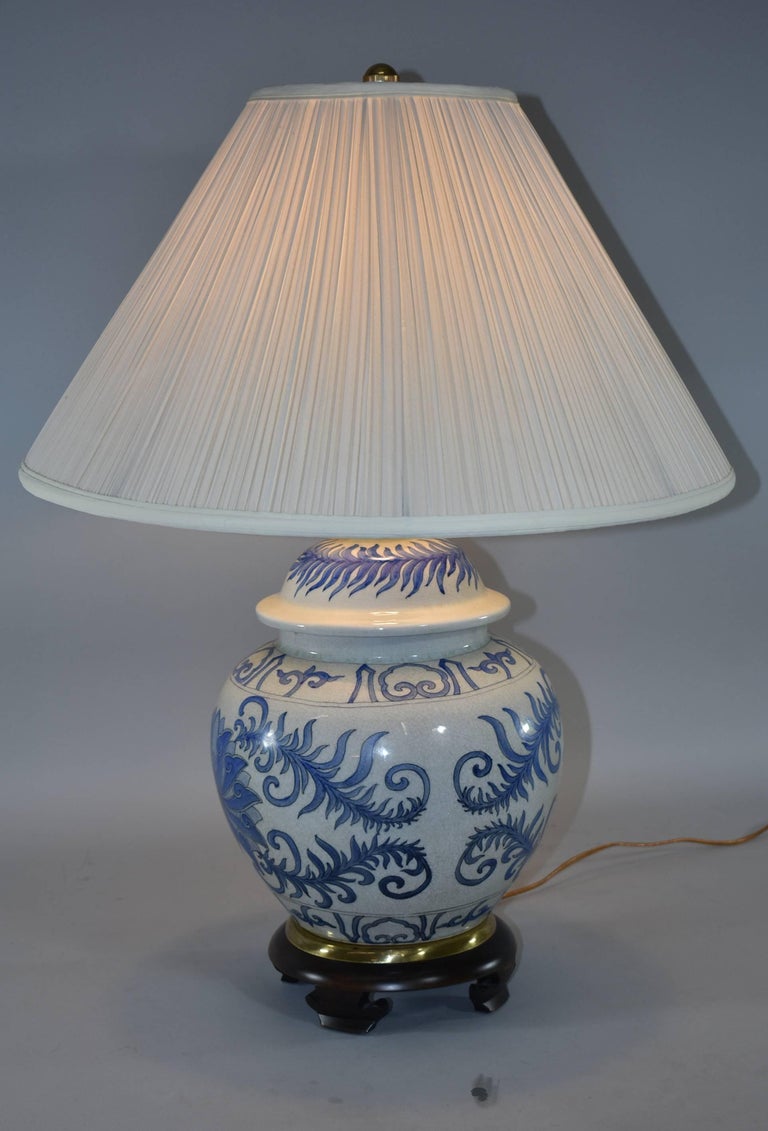 Blue and White Asian Style Ginger Jar Lamp by Frederick Cooper For Sale