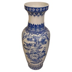 Vintage Blue and White Asian Vase with Tree Motif