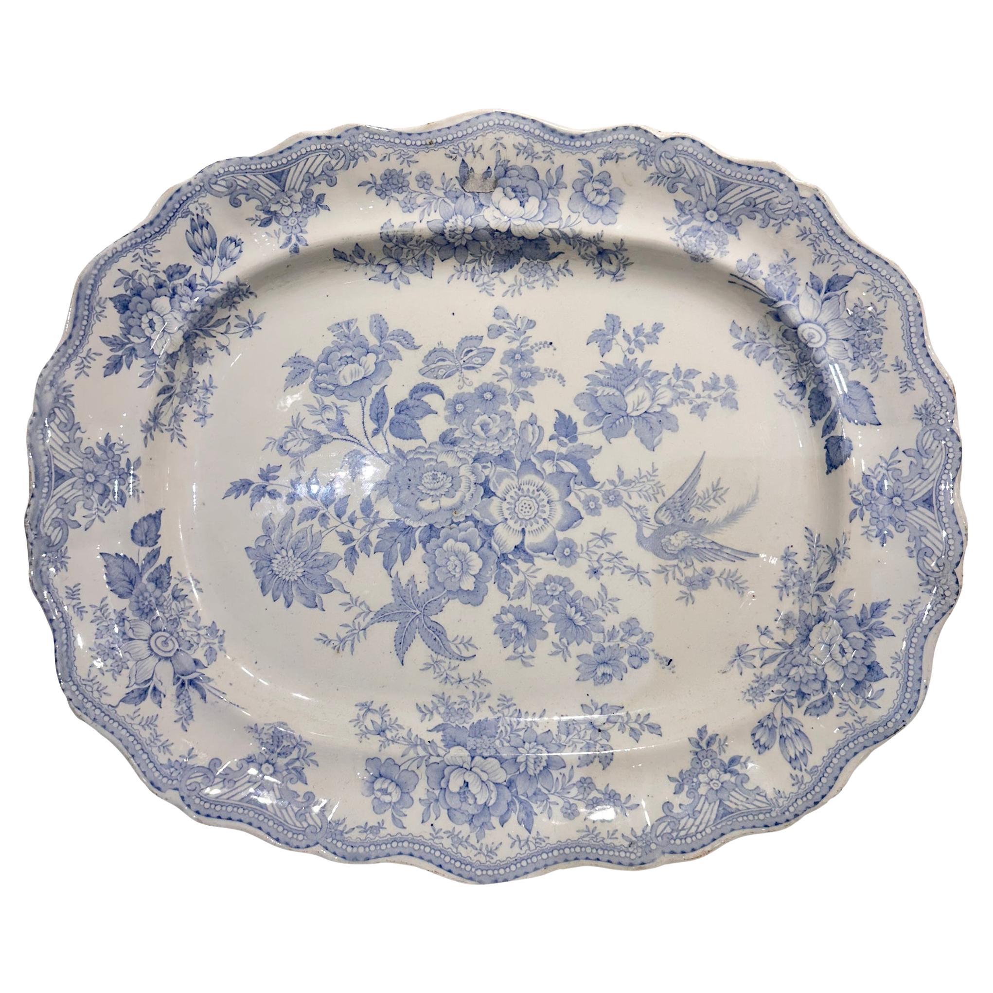 Blue and White Asiatic Pheasant Platter For Sale