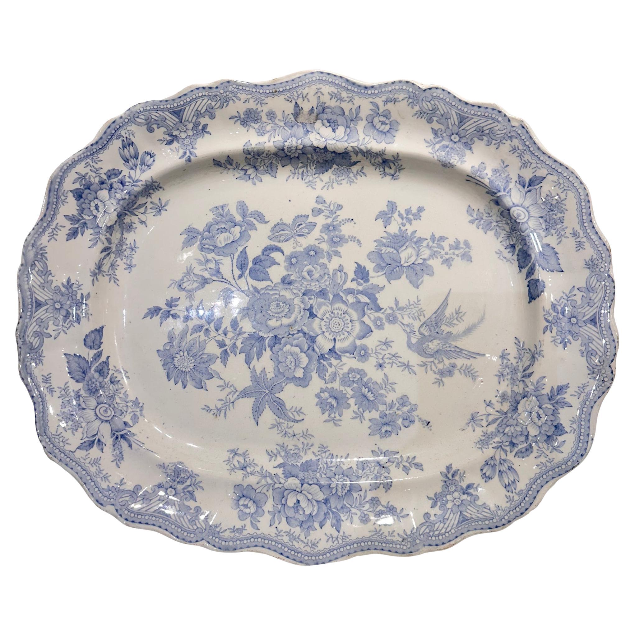 Plat en forme de faisan asiatique bleu et blanc