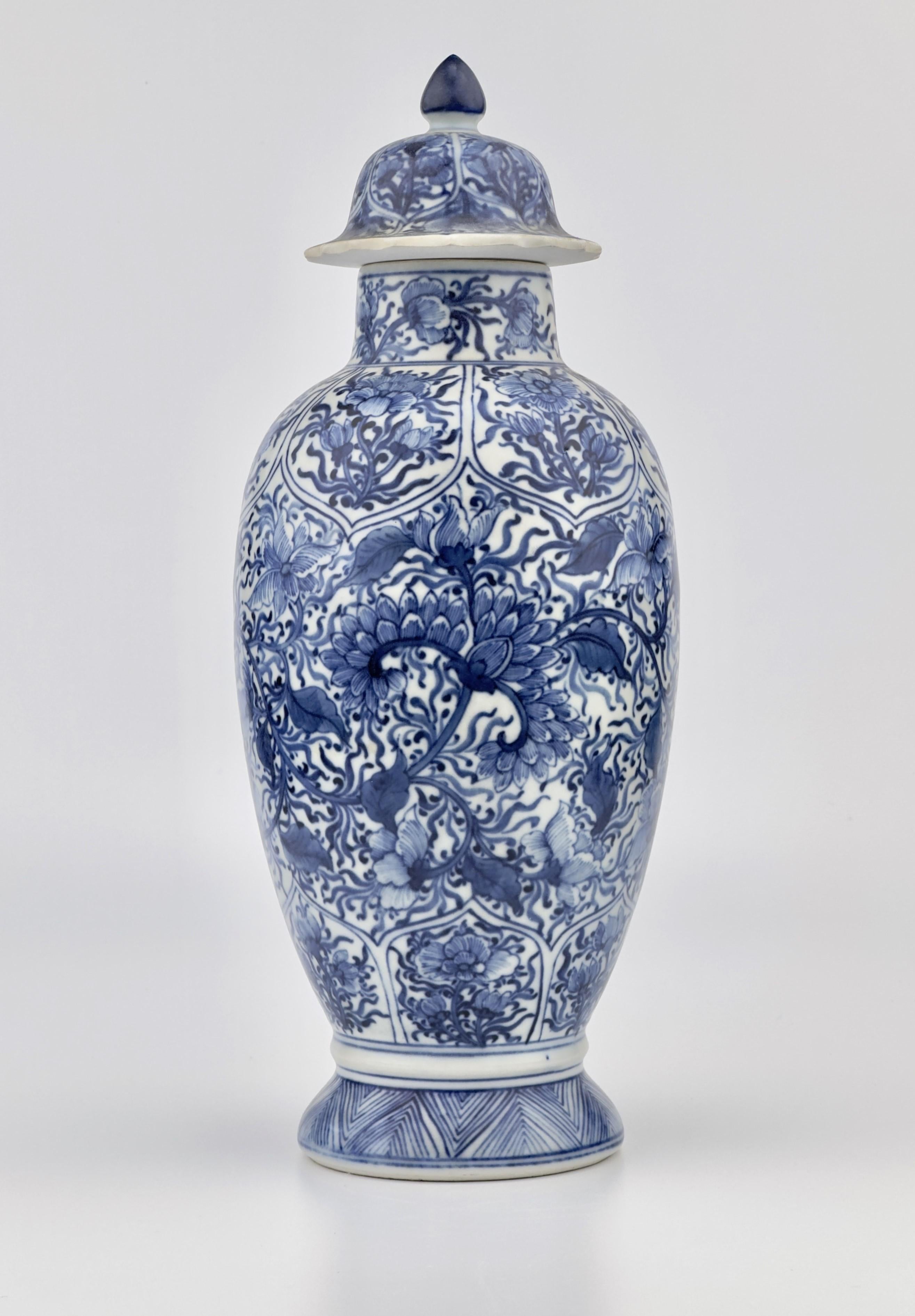 Chinoiserie Blue and White Baluster Vase, Qing Dynasty, Kangxi Era, Circa 1690 For Sale