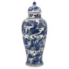 Antique Blue and White Baluster Vase, Qing Dynasty, Kangxi Era, Circa 1690