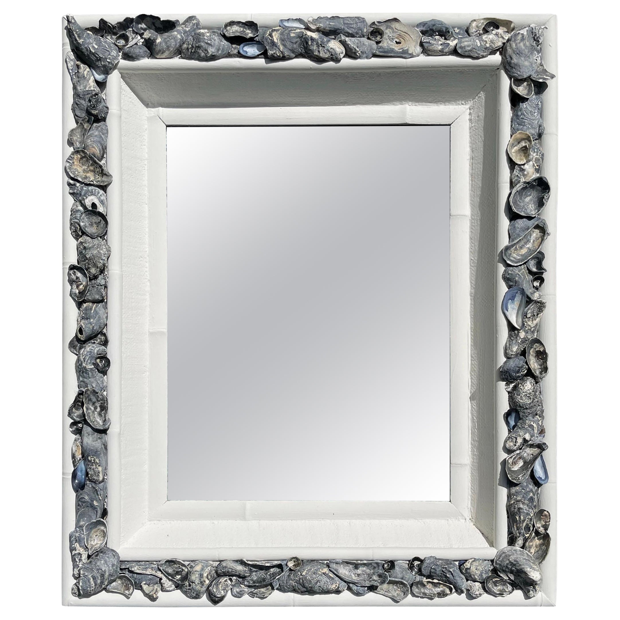 Miroir en coquille de bambou bleu et blanc