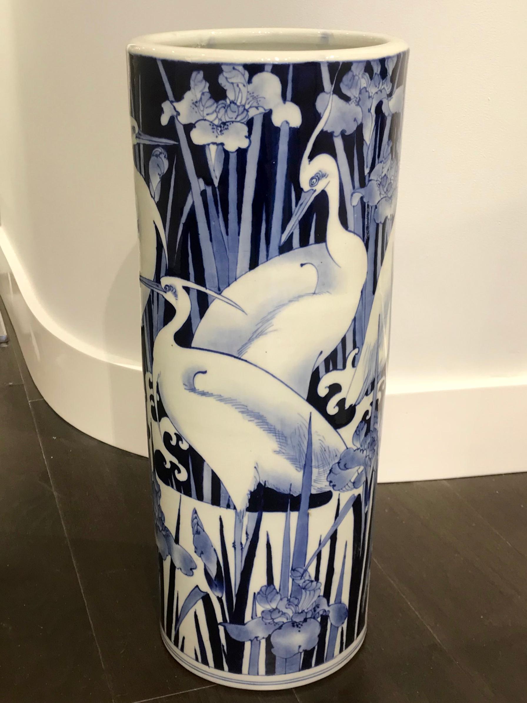 Ceramic Blue and White Bird Umbrella Stand