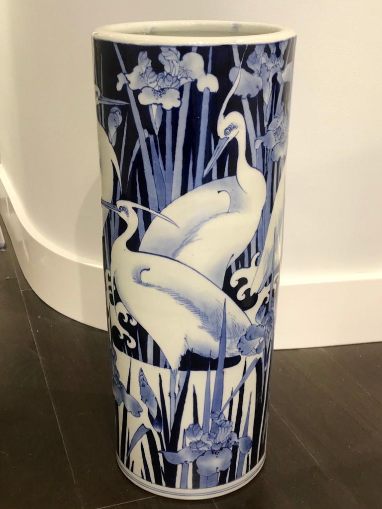 Blue and White Bird Umbrella Stand at 1stDibs