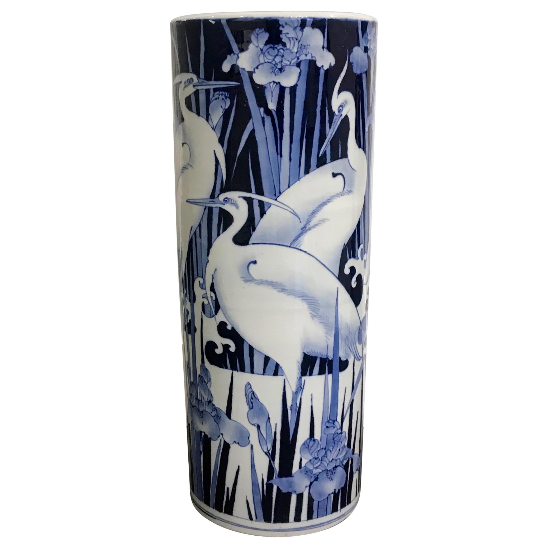 Blue and White Bird Umbrella Stand
