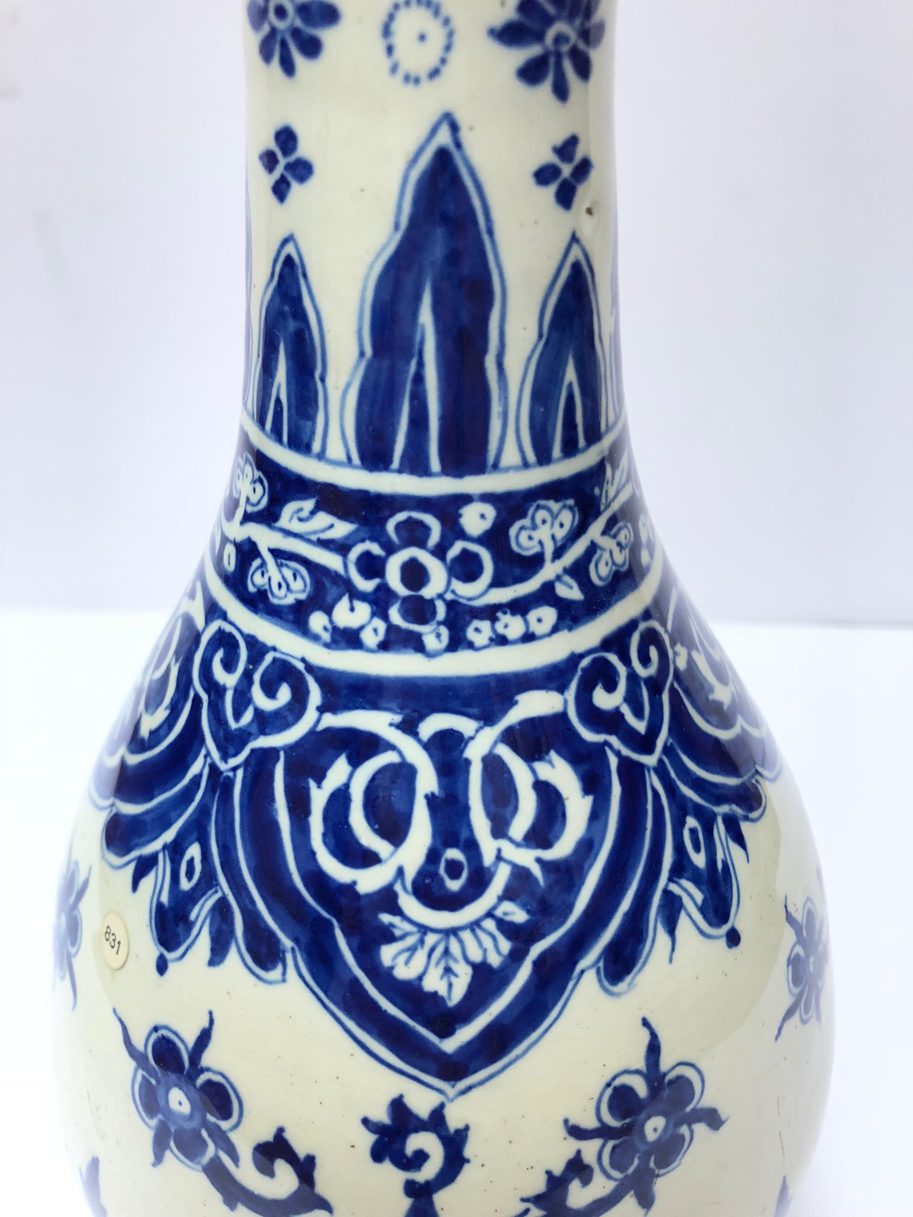 17th Century Blue and White Bottle Vase, Delftware by Adrianus Kocx For Sale