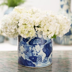 Blue and White Brush Pot with Koi & Lotus