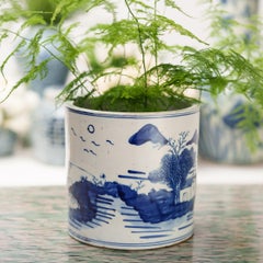 Blue and White Brush Pot with Shan Shui Landscape