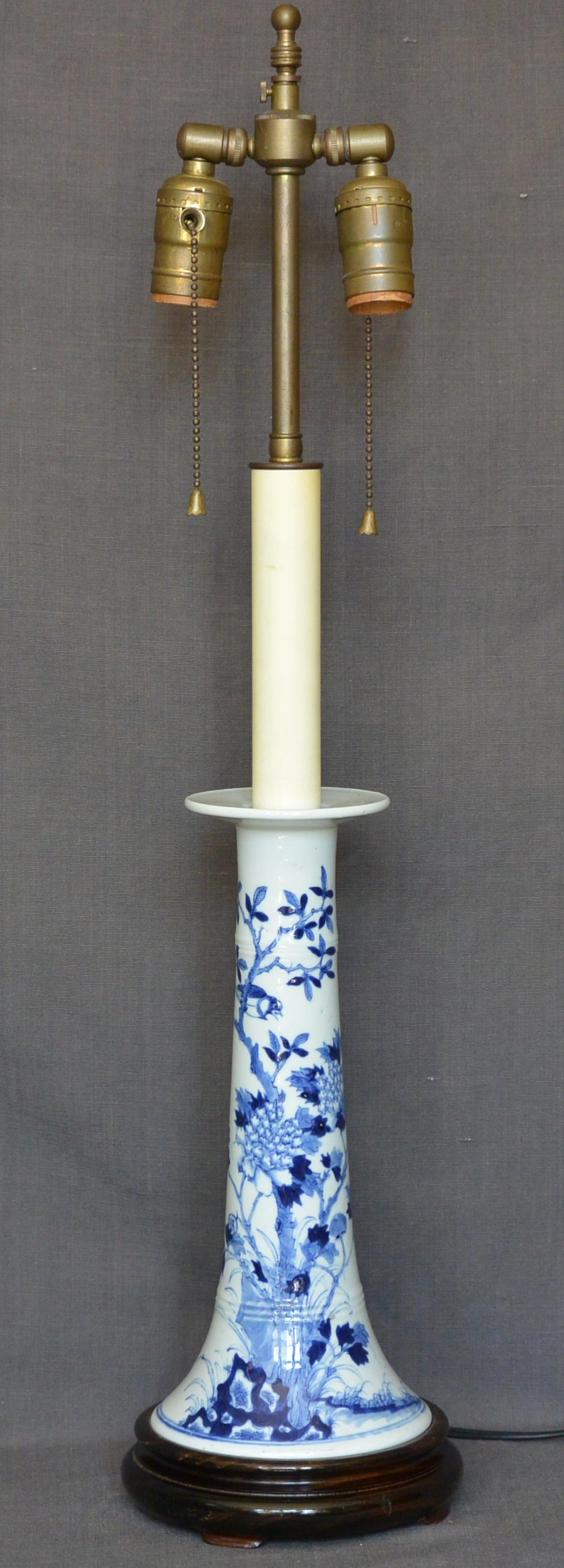Chinese Blue and White Candlestick Lamp For Sale
