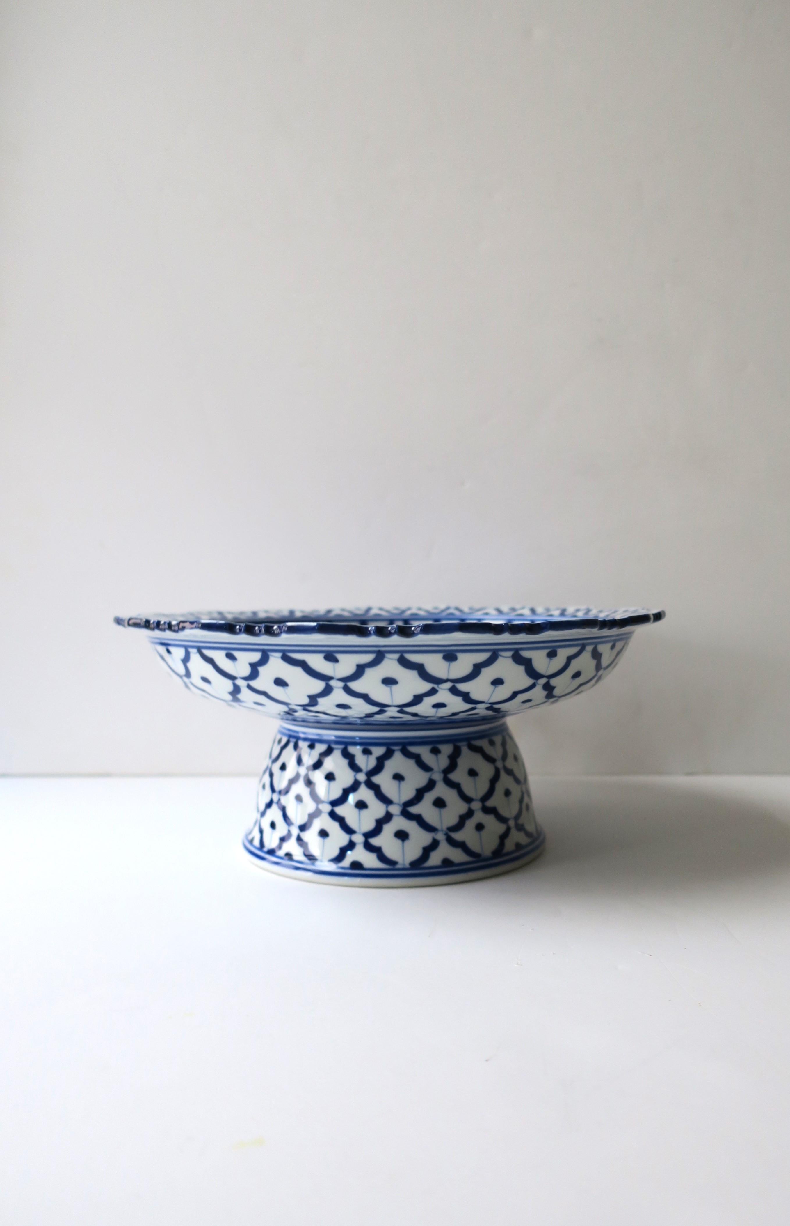 Moorish Blue and White Ceramic Centerpiece Bowl Compote  For Sale