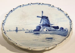 Piatto da collezione in ceramica blu e bianca di Boch Delft olandese