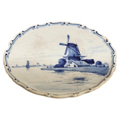 Vintage Blue and White Ceramic Dutch Boch Delft Collectible Plate