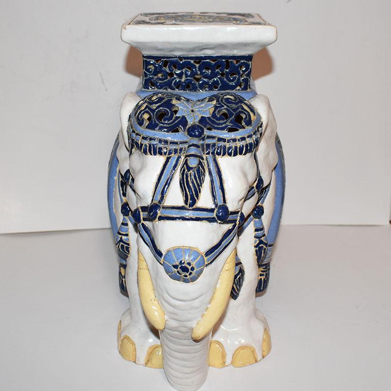 Chinese Blue and White Ceramic Elephant Garden Stool or Drink Table