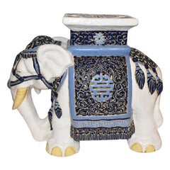 Blue and White Ceramic Elephant Garden Stool or Drink Table