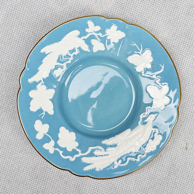 Mid-20th Century Blue and White Ceramic Floral Royal Crown Derby Bird Plate, 1940s, England