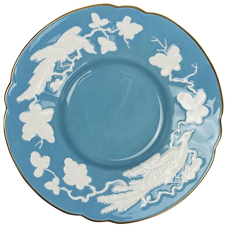 Blue and White Ceramic Floral Royal Crown Derby Bird Plate, 1940s, England