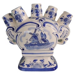 Blue and White Ceramic Hand Painted Tulipiere Vase