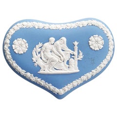 Blue and White Ceramic Heart Shape Trinket Box with Lid by Wedgwood