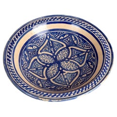 Antique Blue and White Ceramic Moroccan Bowl, Early 20th Century