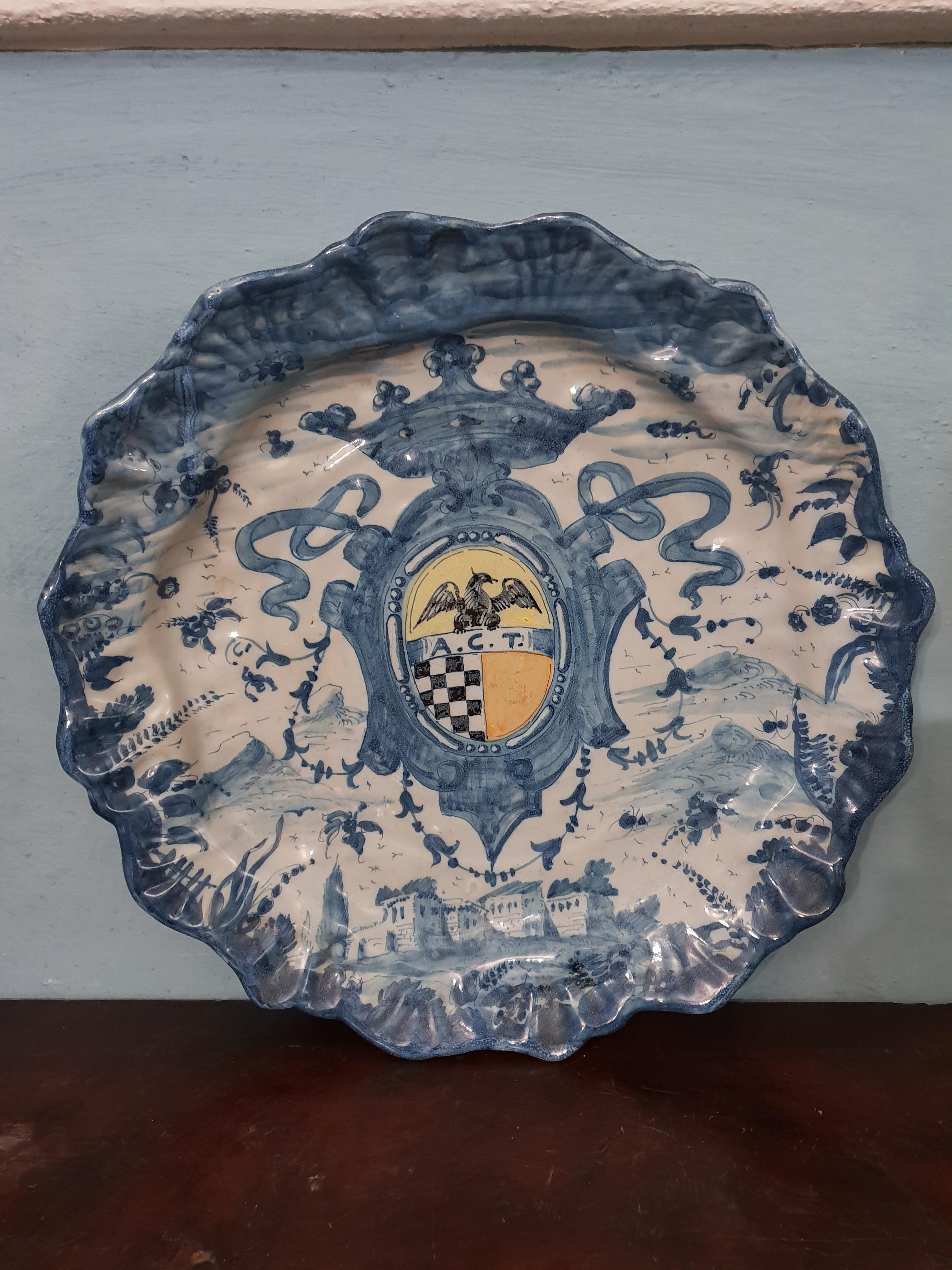 Other Blue and White Ceramic Savona Parade Plate, 1830s For Sale