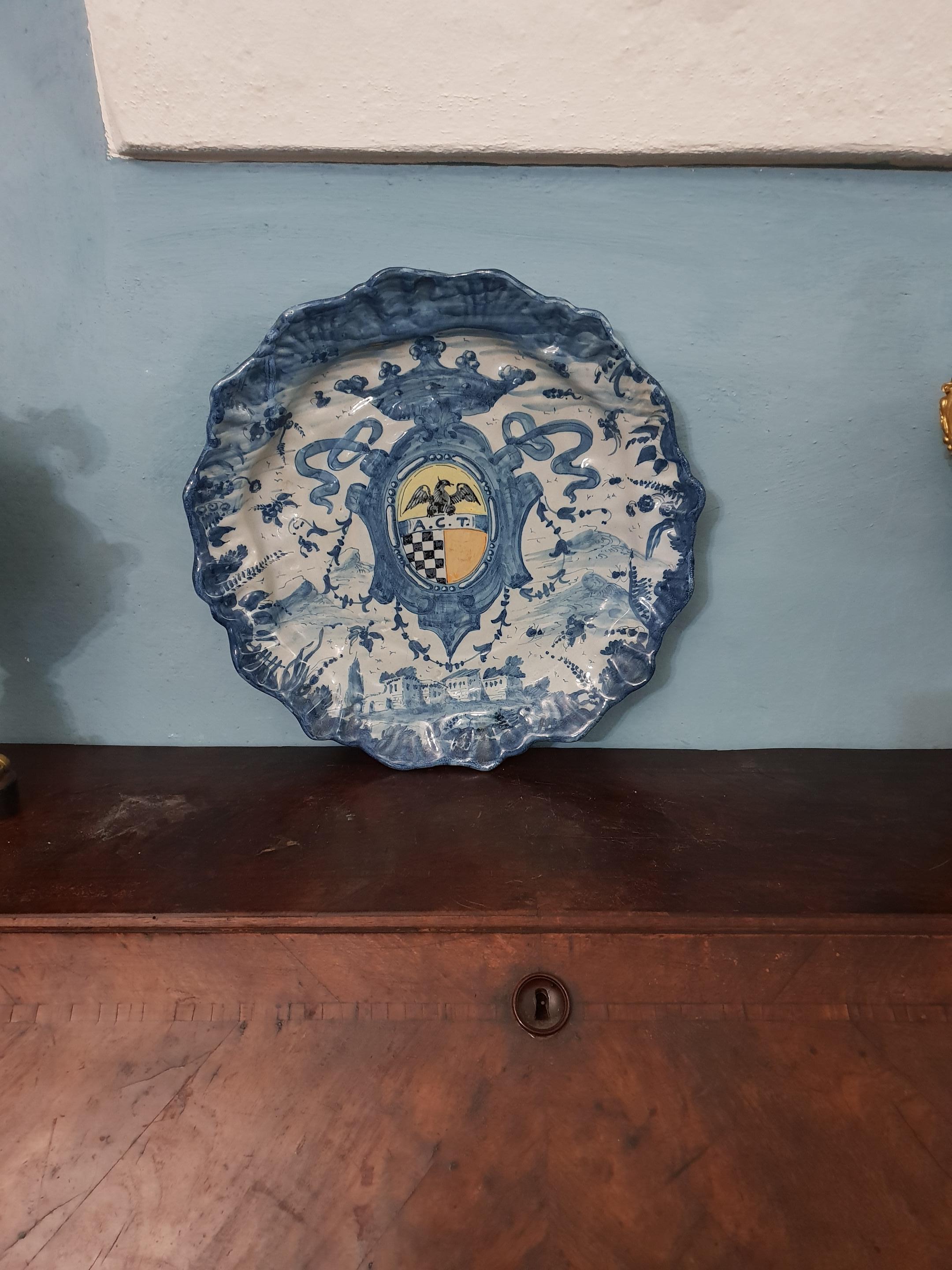 Italian Blue and White Ceramic Savona Parade Plate, 1830s For Sale