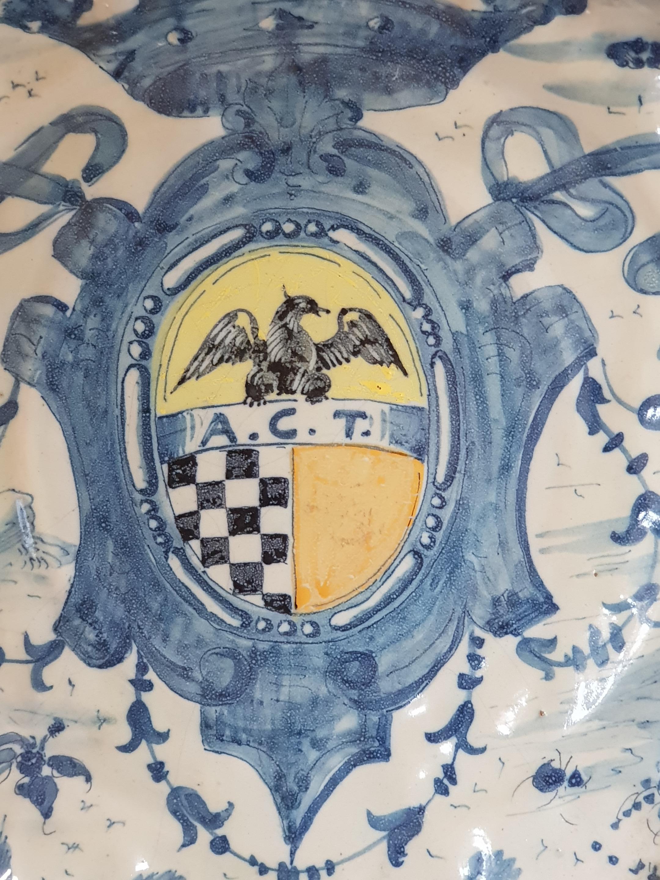 19th Century Blue and White Ceramic Savona Parade Plate, 1830s For Sale