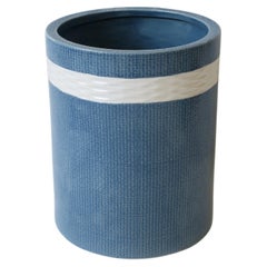 Blue and White Ceramic Wastebasket Trash Can