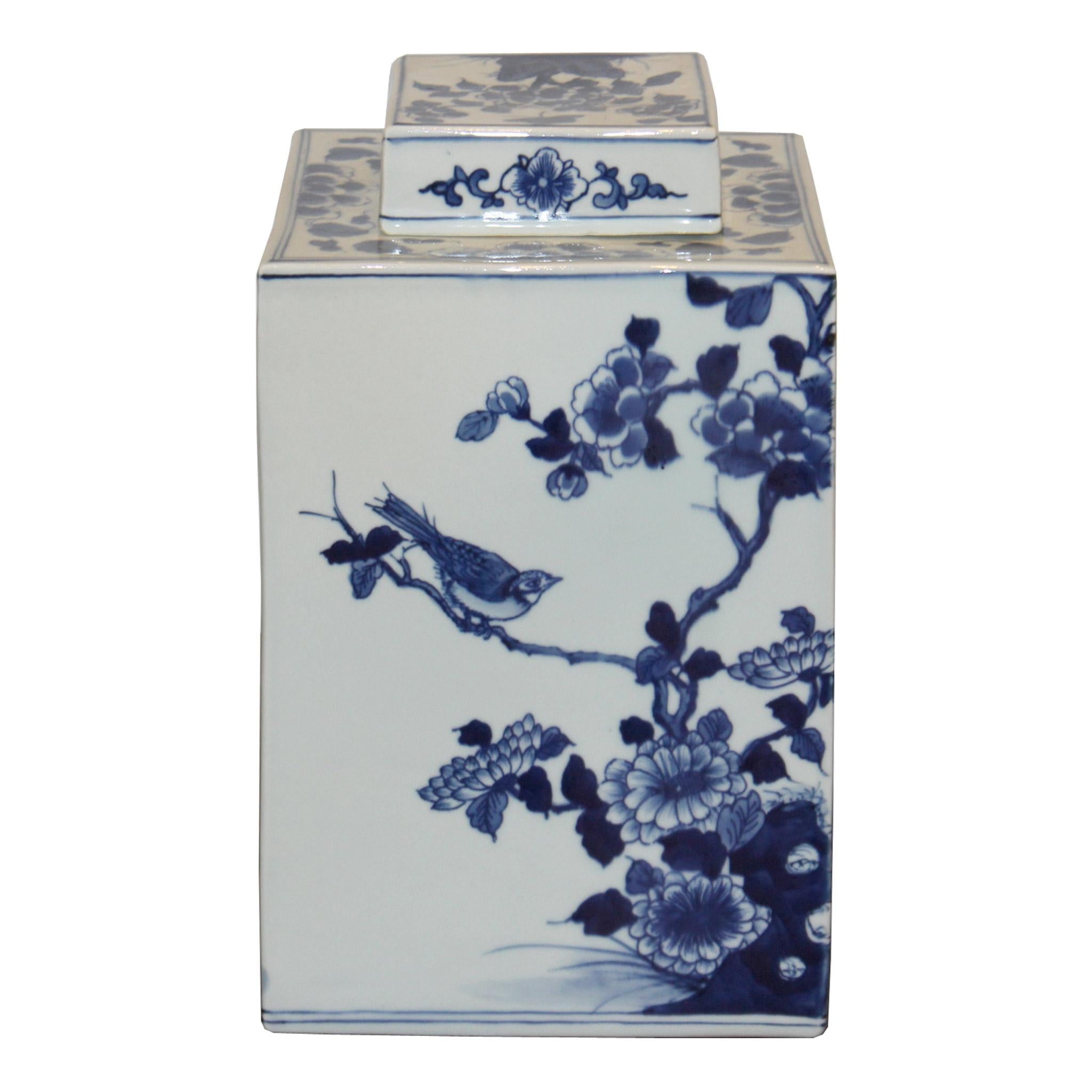 Blue and White Cherry Blossom Jar In Good Condition In San Francisco, CA
