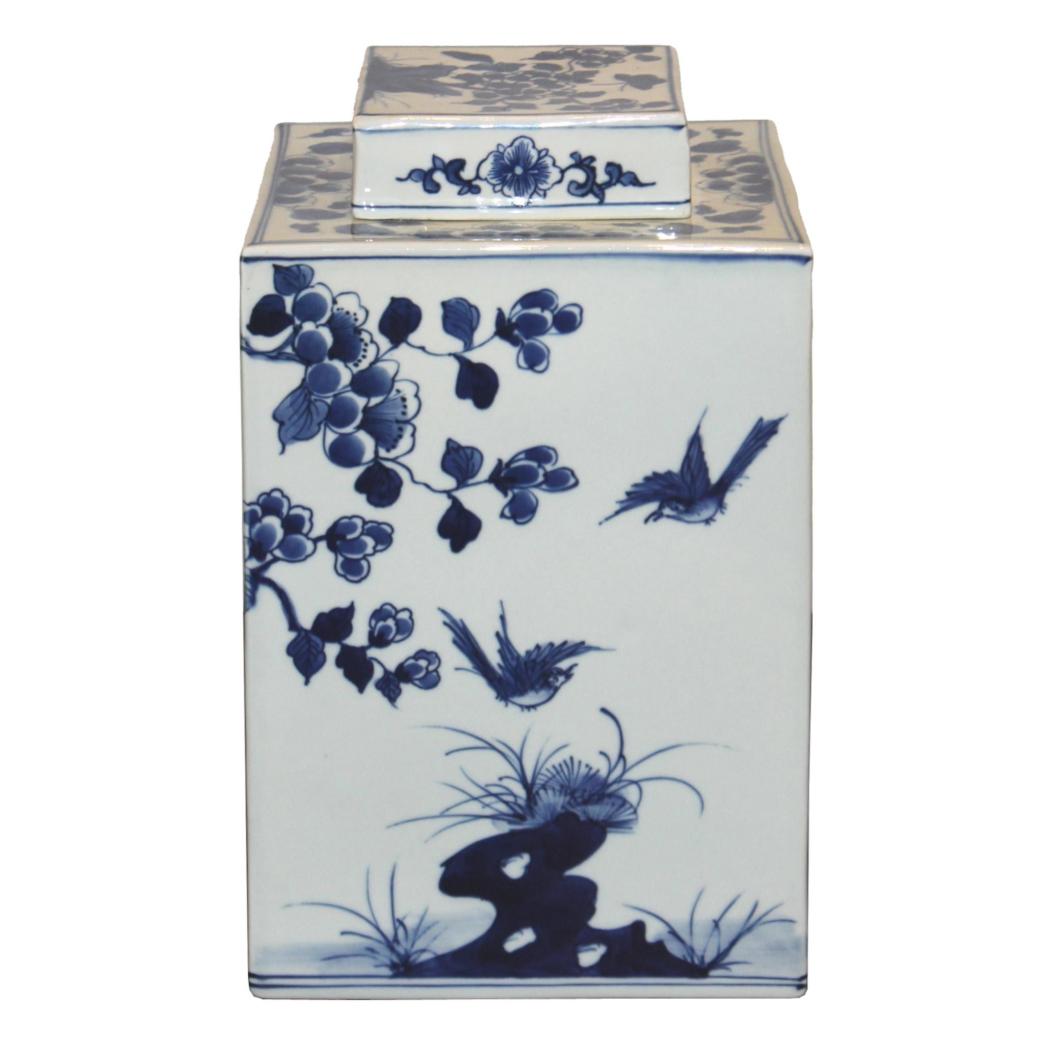 Contemporary Blue and White Cherry Blossom Jar
