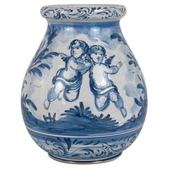 Blau-weiße Vase mit Putten und Landschaft von Ernani, Albisola, Italien, 1940er Jahre