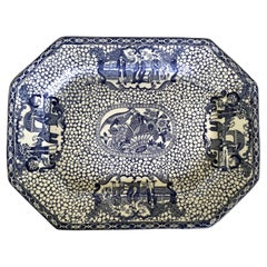 Antique Blue and White Chinese Bird Platter