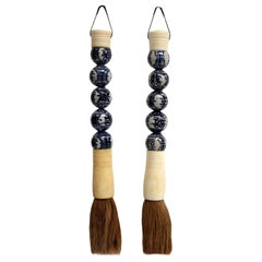 Blue and White Chinese Brush, Pair of Calligraphy Brushes