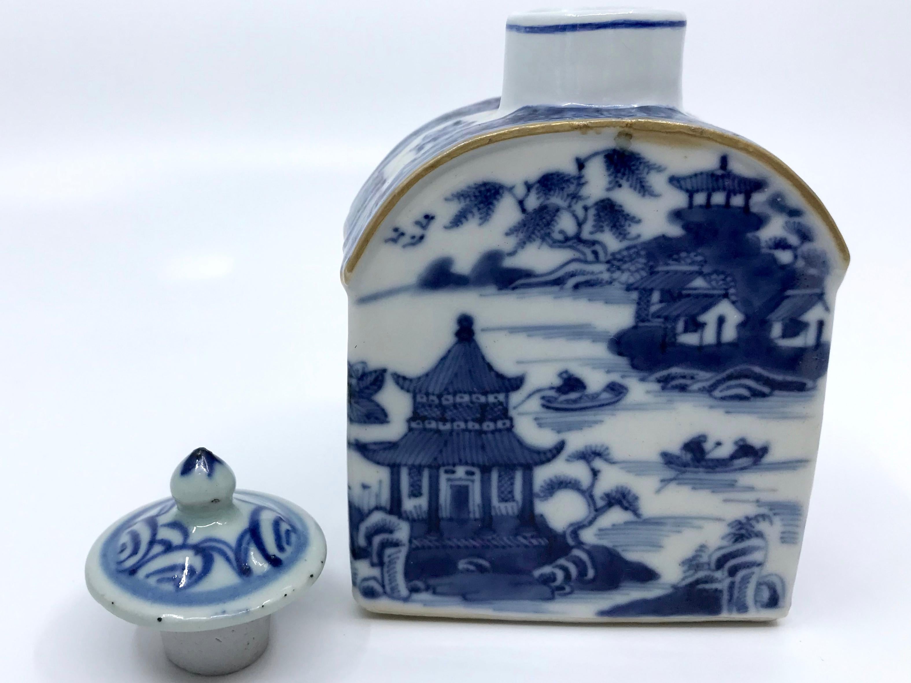 Hand-Painted Blue and White Chinese Export Tea Caddy