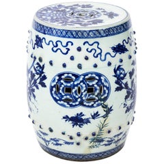 Blue and White Chinese Garden Seat with Bird Motif