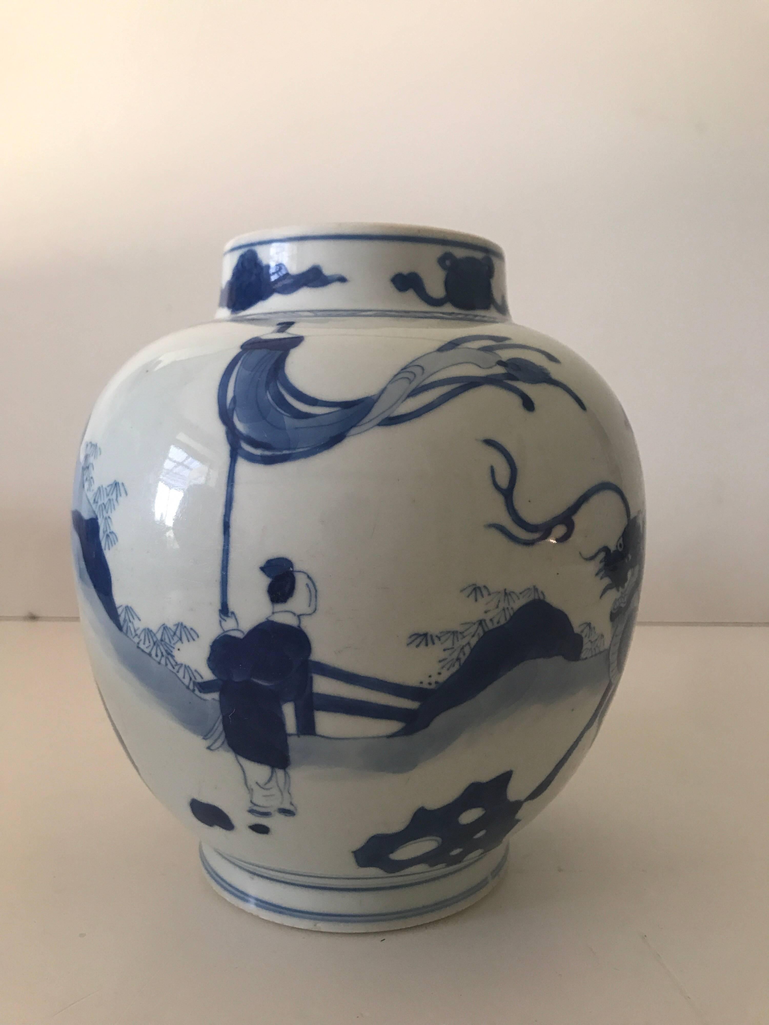 Qing Blue and White Chinese Kangxi 1662-1722 Period Jar For Sale