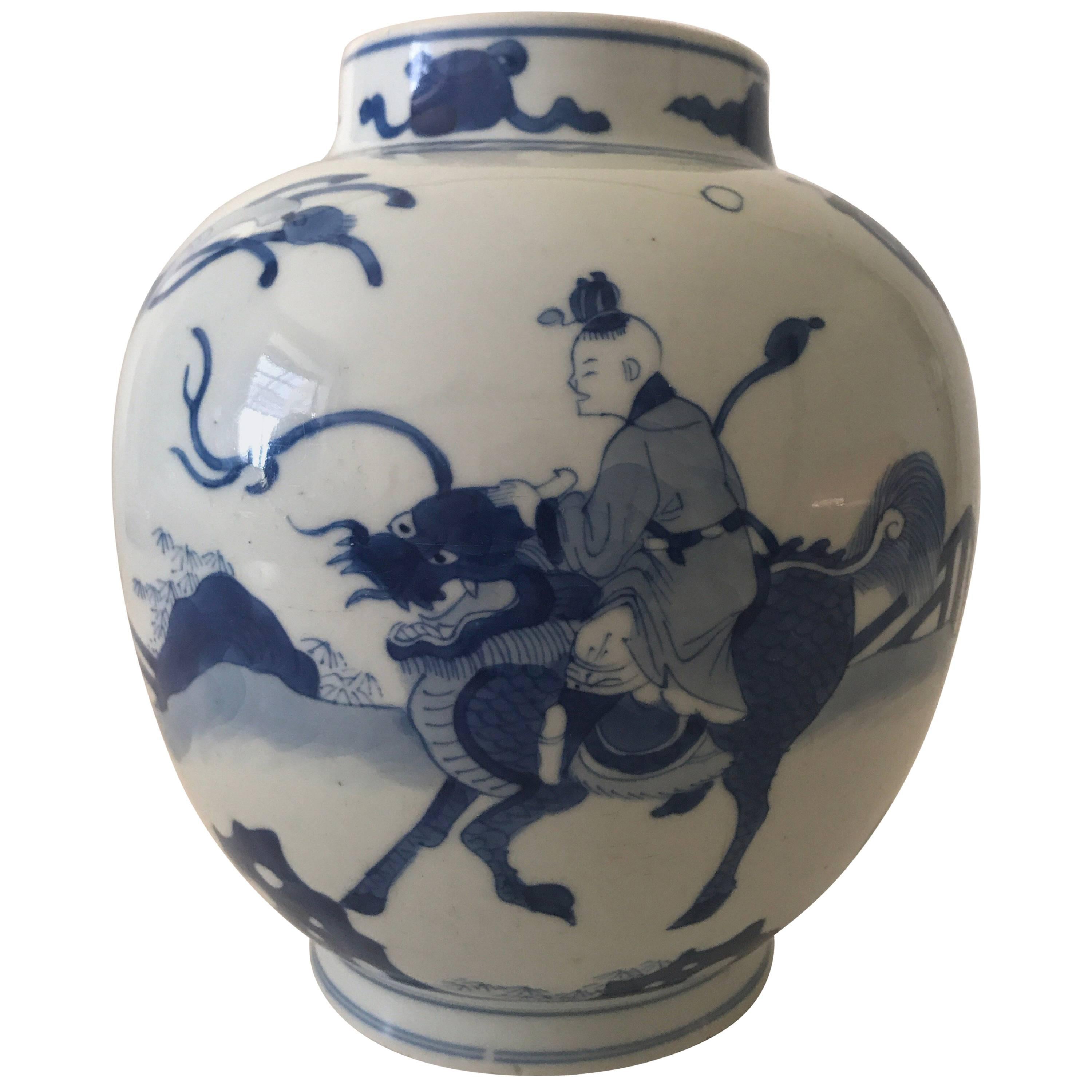 Blue and White Chinese Kangxi 1662-1722 Period Jar For Sale