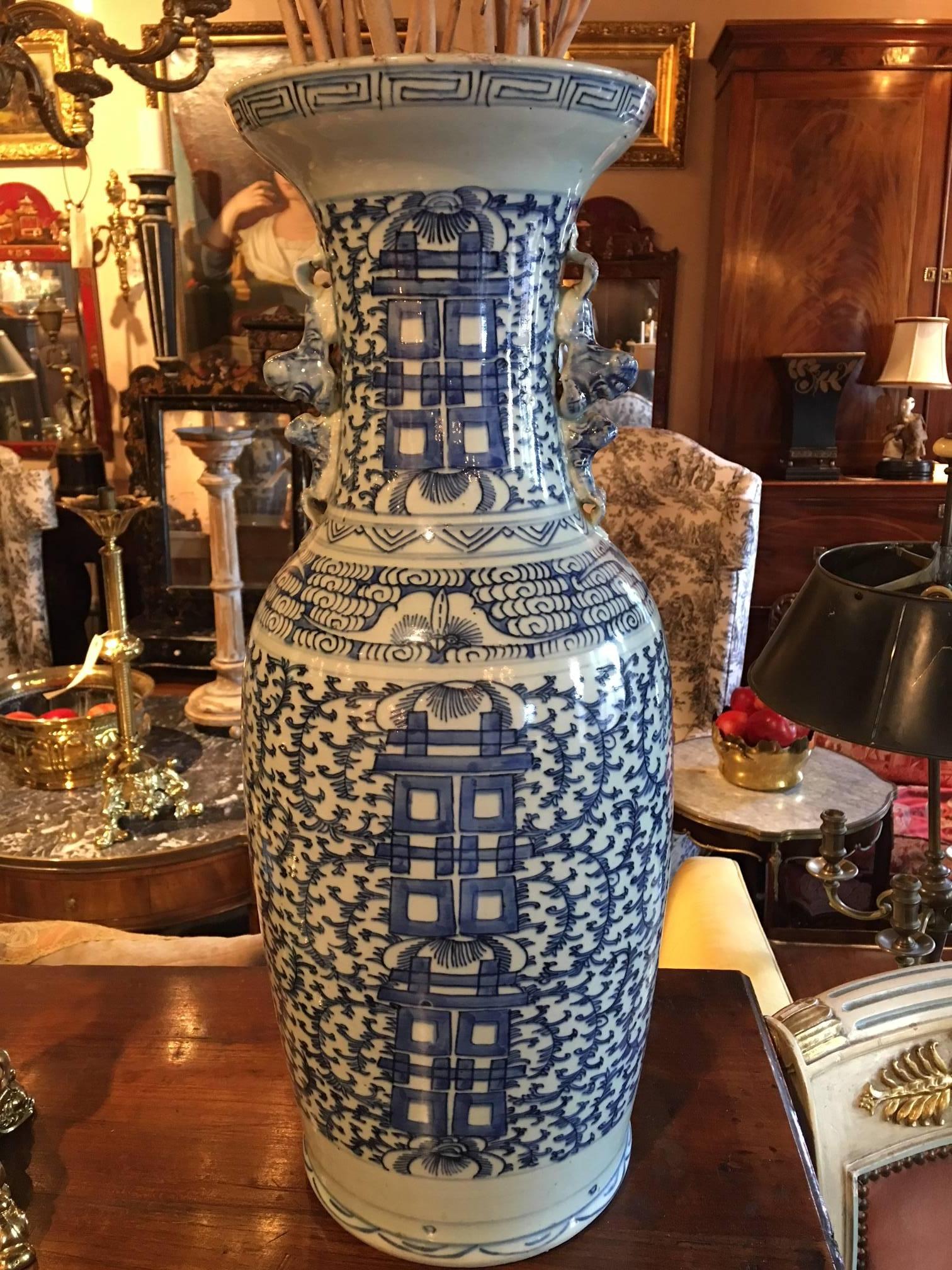 Blue and white Chinese large baluster form vase, early 20th century.